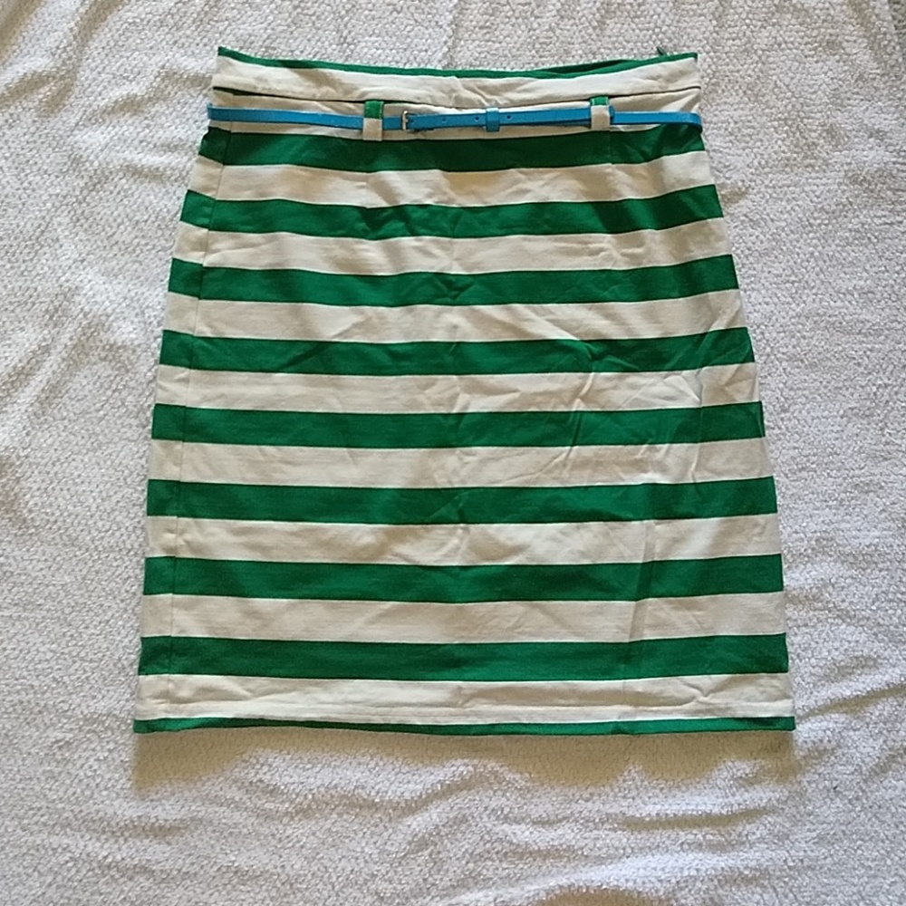 Green striped mini with teal belt